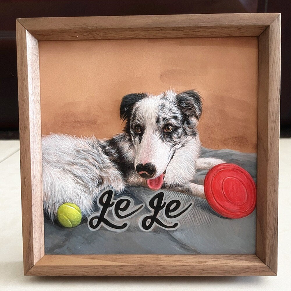 Custom Pet Portrait Hand-Carved Leather Frame - Personalized Pet Memorial Art